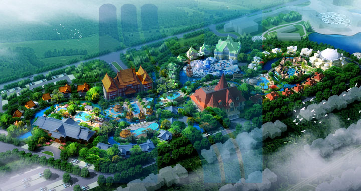 啟東海上威尼斯溫泉小鎮規劃設計鳥瞰圖